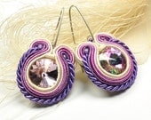 Hand Embroidered Soutache Earrings. Purple Soutache Earrings with Swarovski Crystal. Oriental Earrings. Soutache Jewelry.