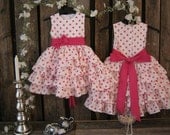 Toddler ruffle dress. Polka dot dress flower girl. White/ pink ruffle dress