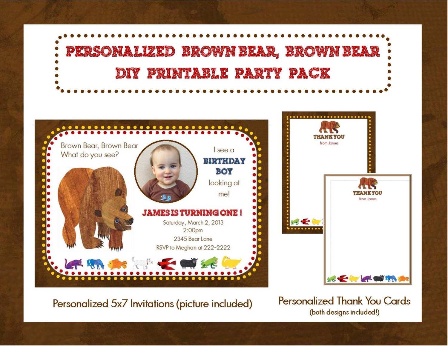Personalized DIY Printable Brown Bear Party Package