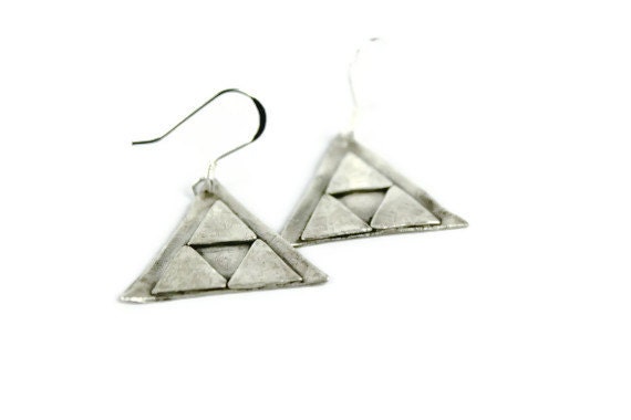 Triforce Earrings, Silver Triangle Earrings, Geometric Jewelry, Fine Silver