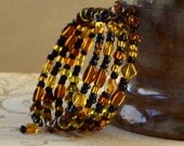 Tortoise Shell Bracelet Wire Wrapped Stacking Bangles Earth Tones Beaded Fashion Jewelry Memory Wire Stacked Look Jewellery Free Shipping
