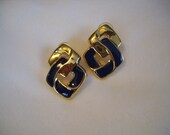 Vintage 1980s Navy and Gold Large Link Earrings