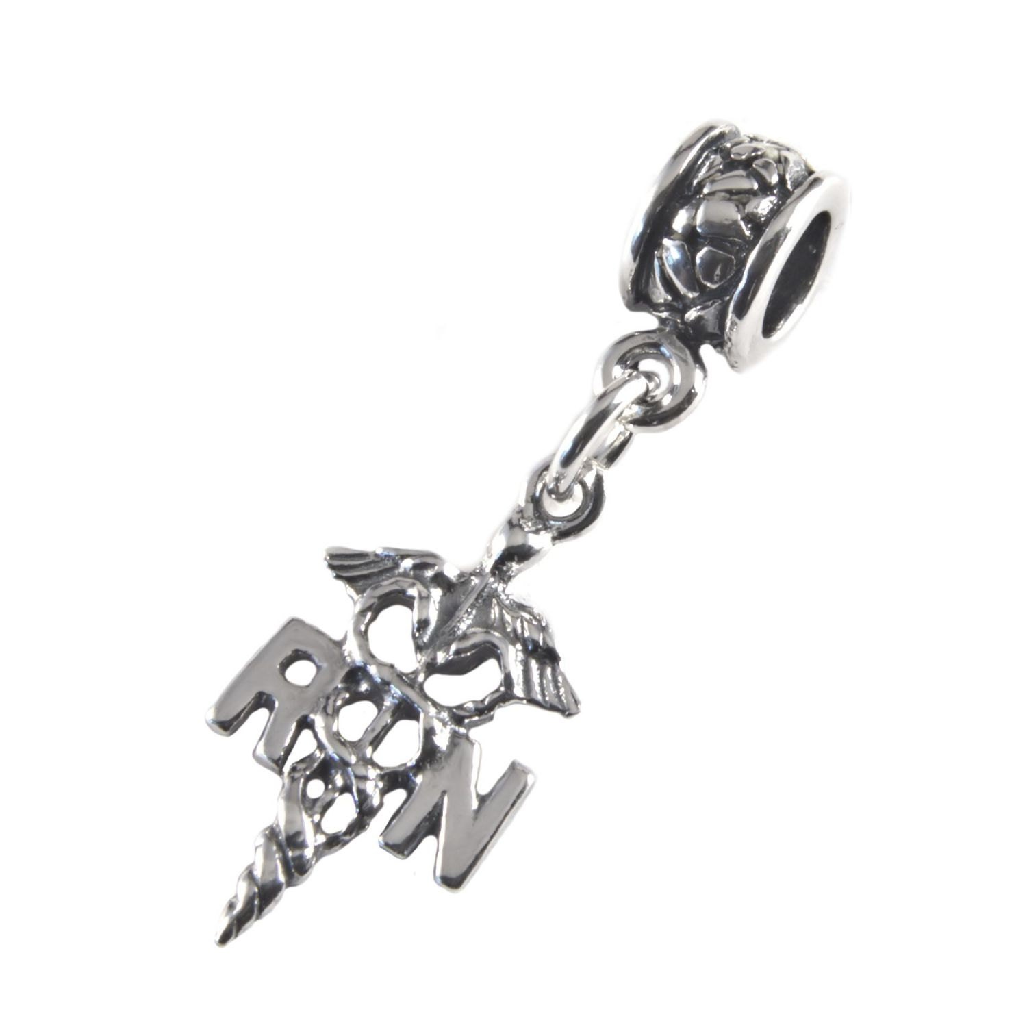 Registered Nurse RN Sterling Silver Charm Bead for European Bead Bracelets fits Most Brands