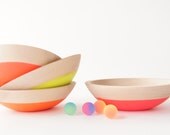 Wooden Snack Bowl, 6" Set of 4, Neon Colors, Kids