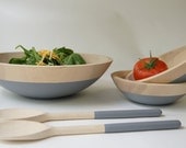 Wooden Salad Bowl Set, Large bowl, small bowls and salad servers, Grey, Summer Party, Picnic,Wedding Gift