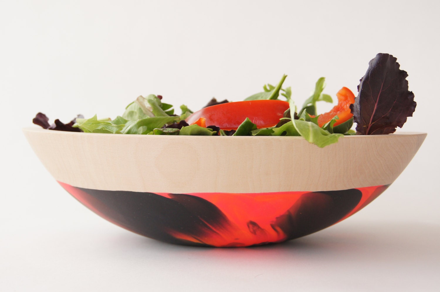 Wooden Bowl 10" , Neon and Black Swirl,  modern decor, kitchen