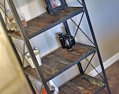 Industrial/rustic bookcase, shelving unit - steel/reclaimed wood from Japan Tsunami. Urban,modern, vintage look. Interesting hist. Etagere
