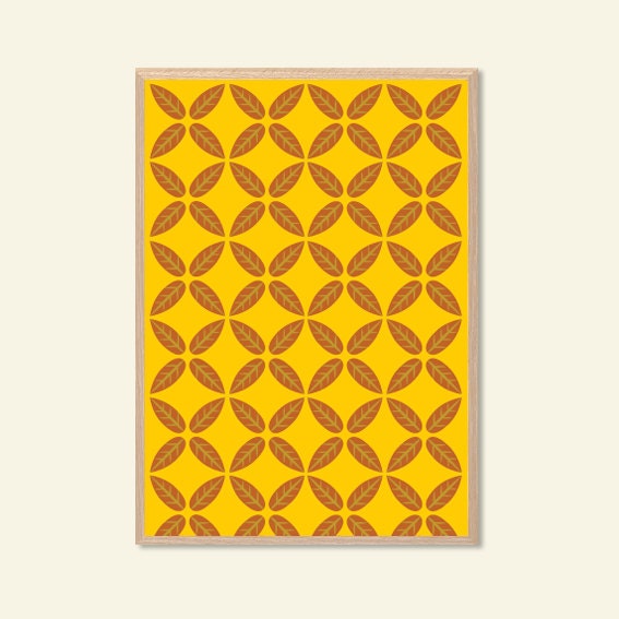 Autumn Brown Leaves Poster : Modern Illustration Retro Art Wall Decor Print 11.7 x 8.3 in