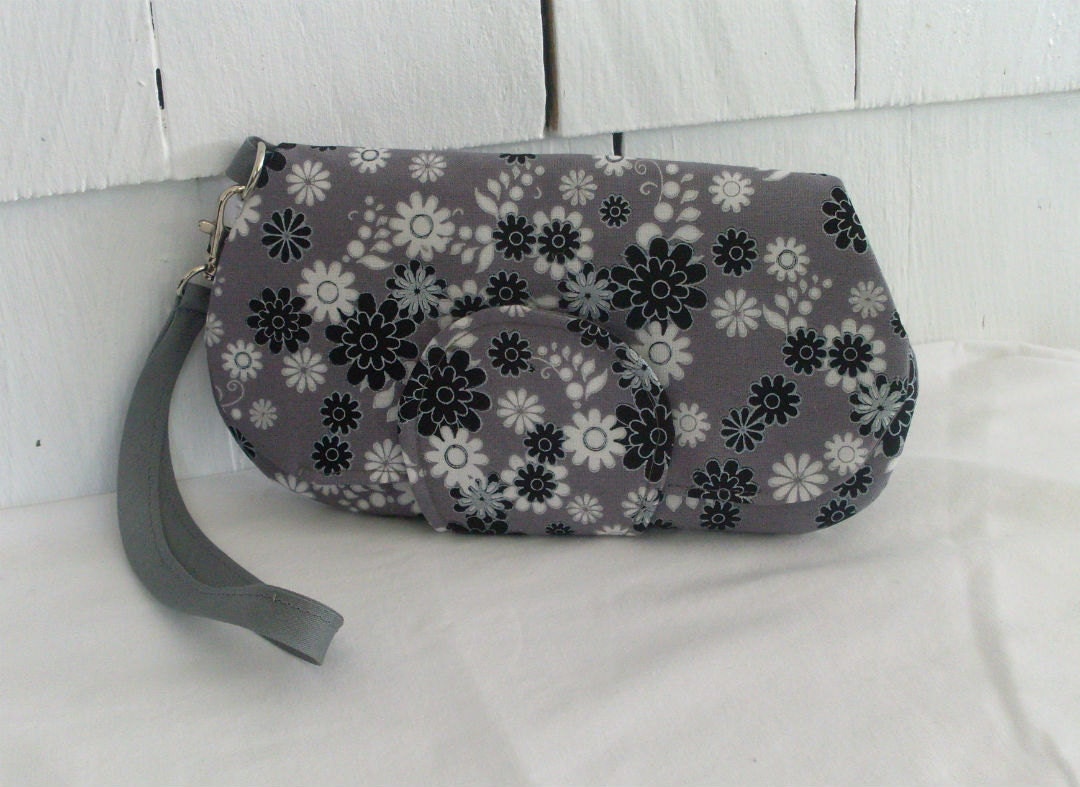 Fold Over Wristlet Clutch -Gray and Black floral