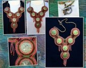 Green Magnesite Bead Embroidered Necklace  EBEG