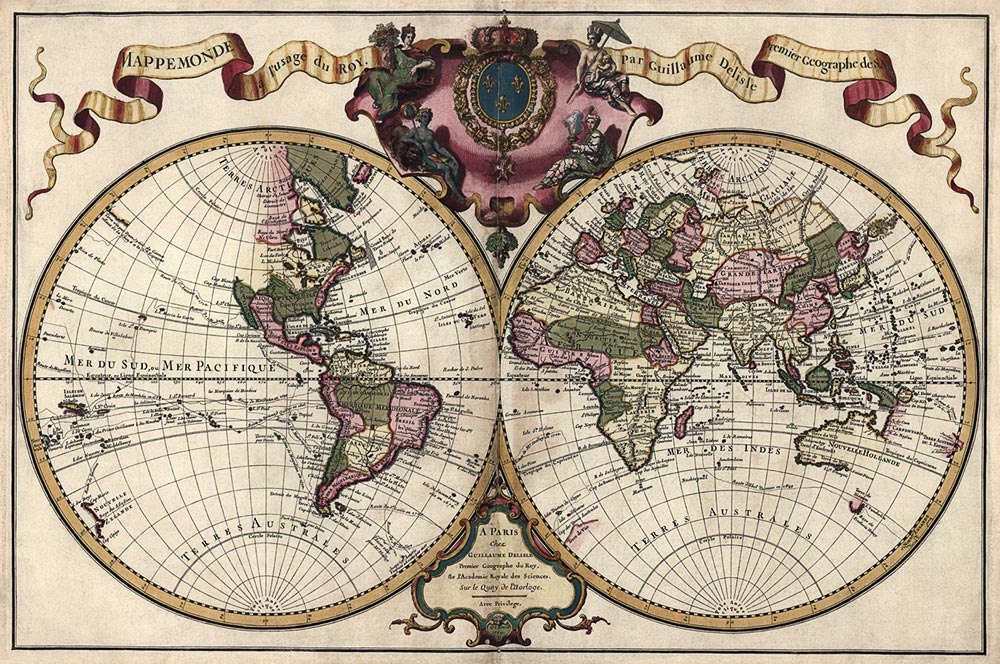 Antique Map of the World (1720) by Guillaume Delisle - 15.3"x23" - Archival Print