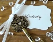 Personalized Vintage Wedding Escort Cards Skeleton Key Place Cards Romantic Name Cards x 100