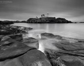 Canvas Gallery Wrap Ocean Beach Nubble Lighthouse Black and White Photo Wall Art Home Decor Coastal Maine Photography New England