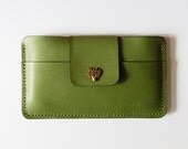 Samsung Galaxy Note 2 Wallet - Leather Samsung Galaxy Note II Case with Tree Button Snap in Olive Green - Slim Clutch Look - Handmade