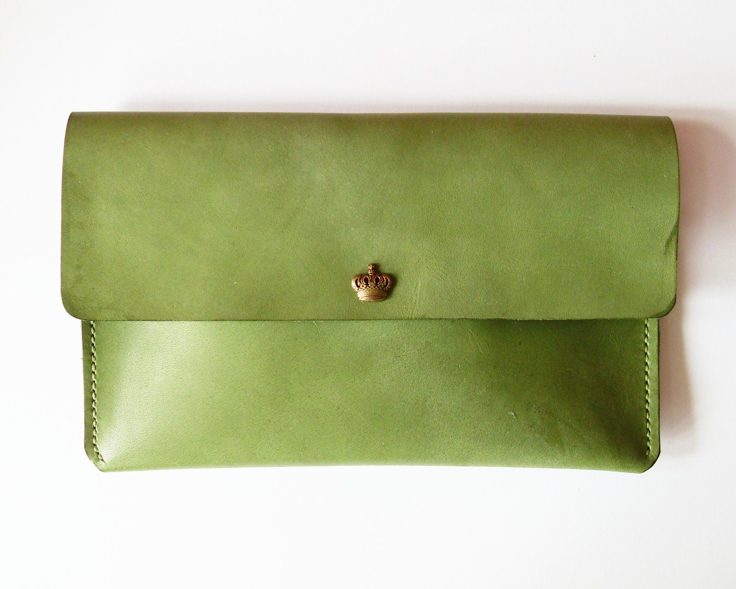 iPad Mini Case - Leather iPad Mini Sleeve with Crown Button Snap in Olive Green  - Handmade & Hand Stitched - Free Monogram