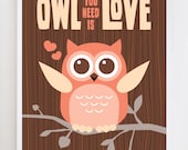 8x10 Owl Wood Pink Wall Art Print