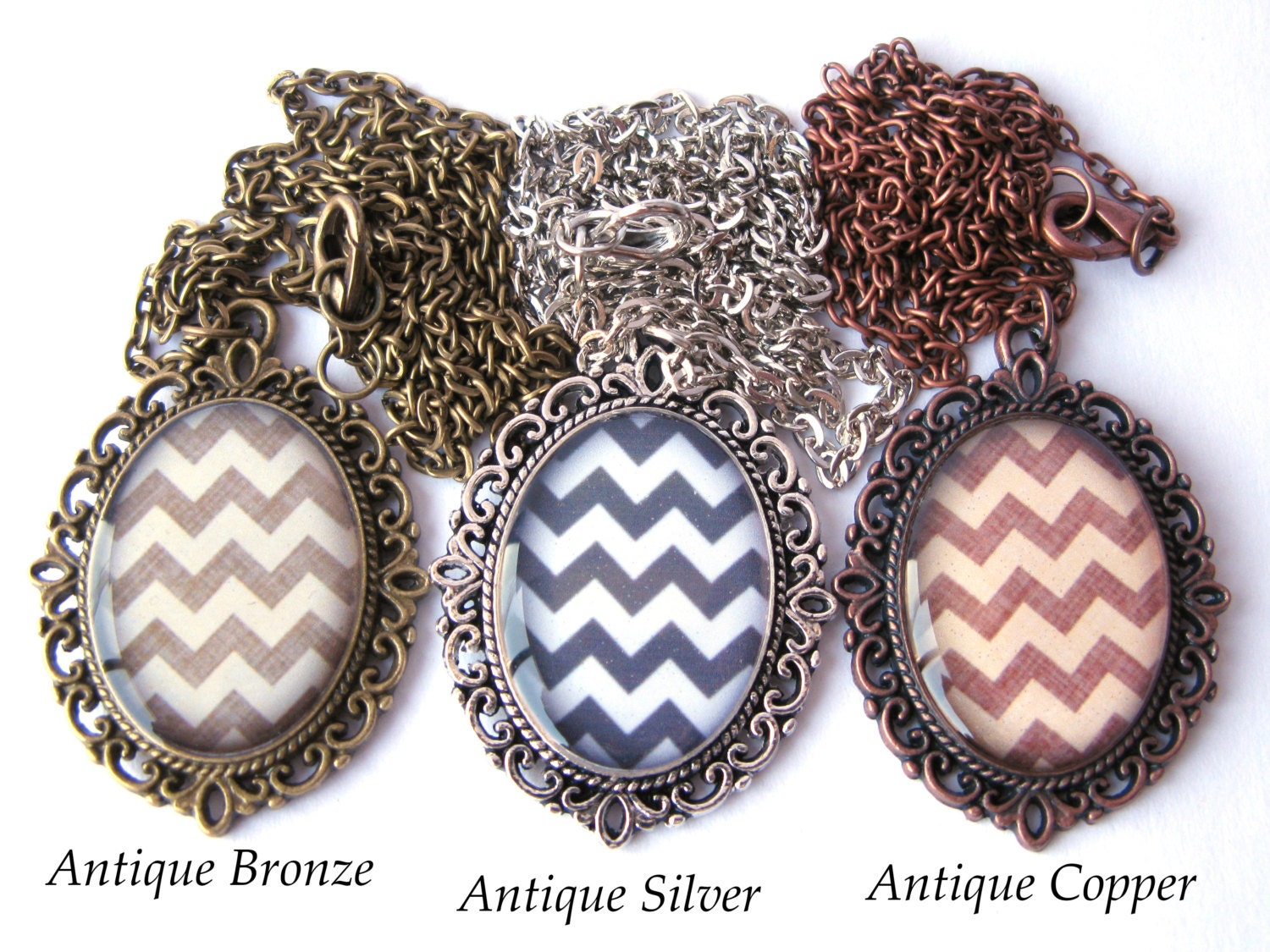 Chevron necklace - Classy Chevron Resin Pendant Necklace -  image encased in resin - Your choice of three finishes