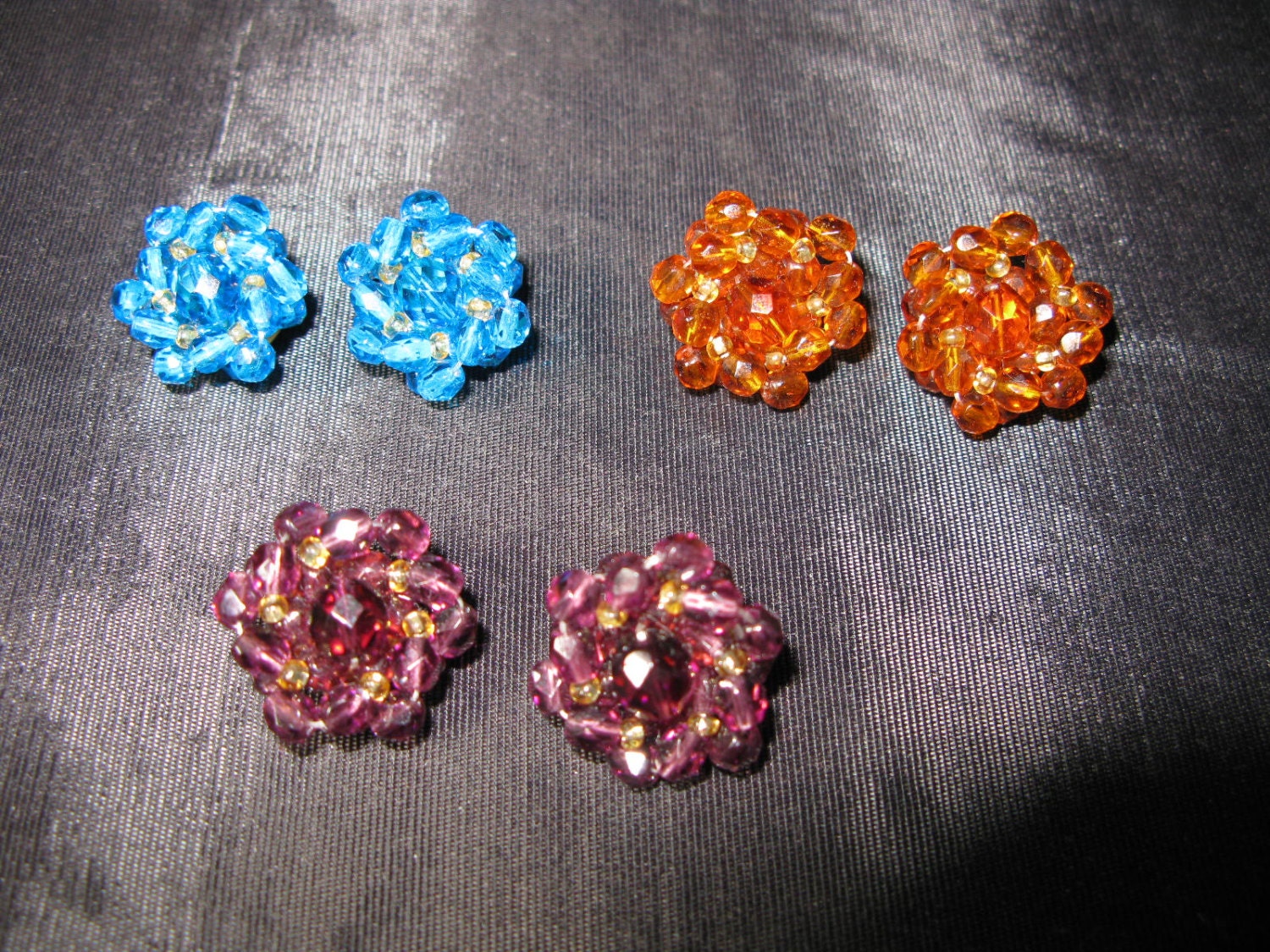 Glass Bead Earrings Mad Men Jewelry Clip on Vintage Retro Twisted Glass Beads Faceted,