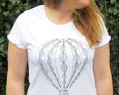 White Women's T-shirt hand screen printed on Organic cotton with eco-friendly inks. A bird moving house