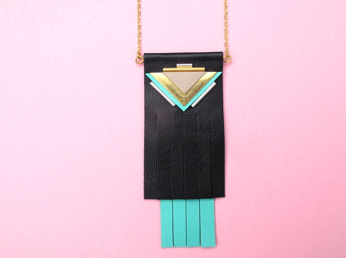 Kephren Necklace black, graphic necklace, fringes and triangles, oriental style