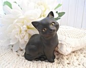 Vintage Beswick Kitten Cat Figurine - Black Matt Finish Collectible Cat Figurine Signed