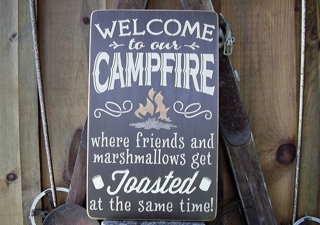 Welcome to our Campfire Wooden Sign