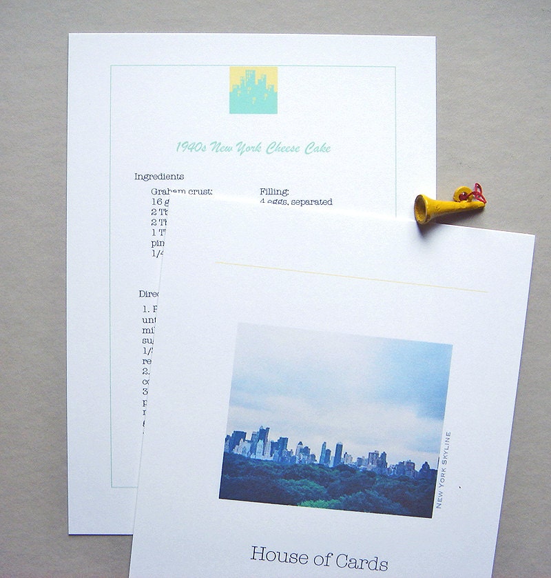 1940s New York Cheese Cake - Handmade Card with Heirloom Recipe
