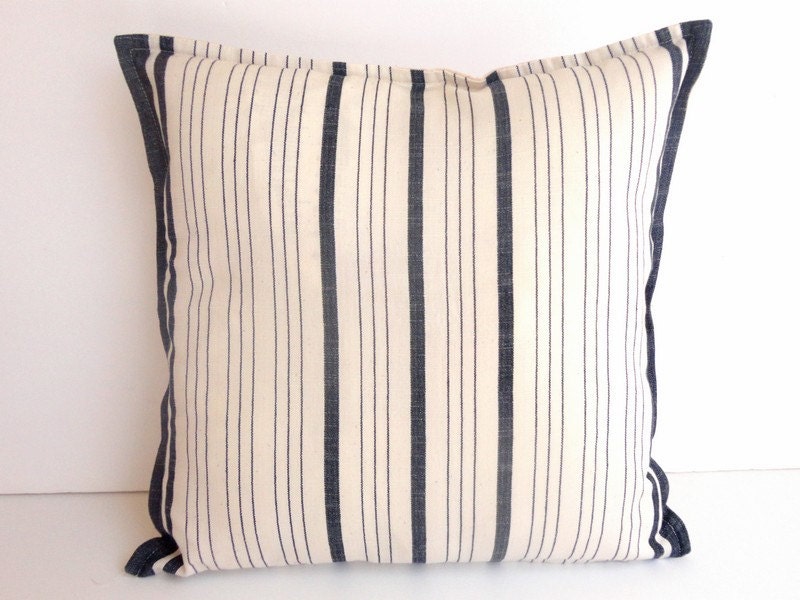 Stripe Decorative Pillows Pillow Covers Navy Blue and Ivory  Throw Pillow Covers 16 x 16 Inches