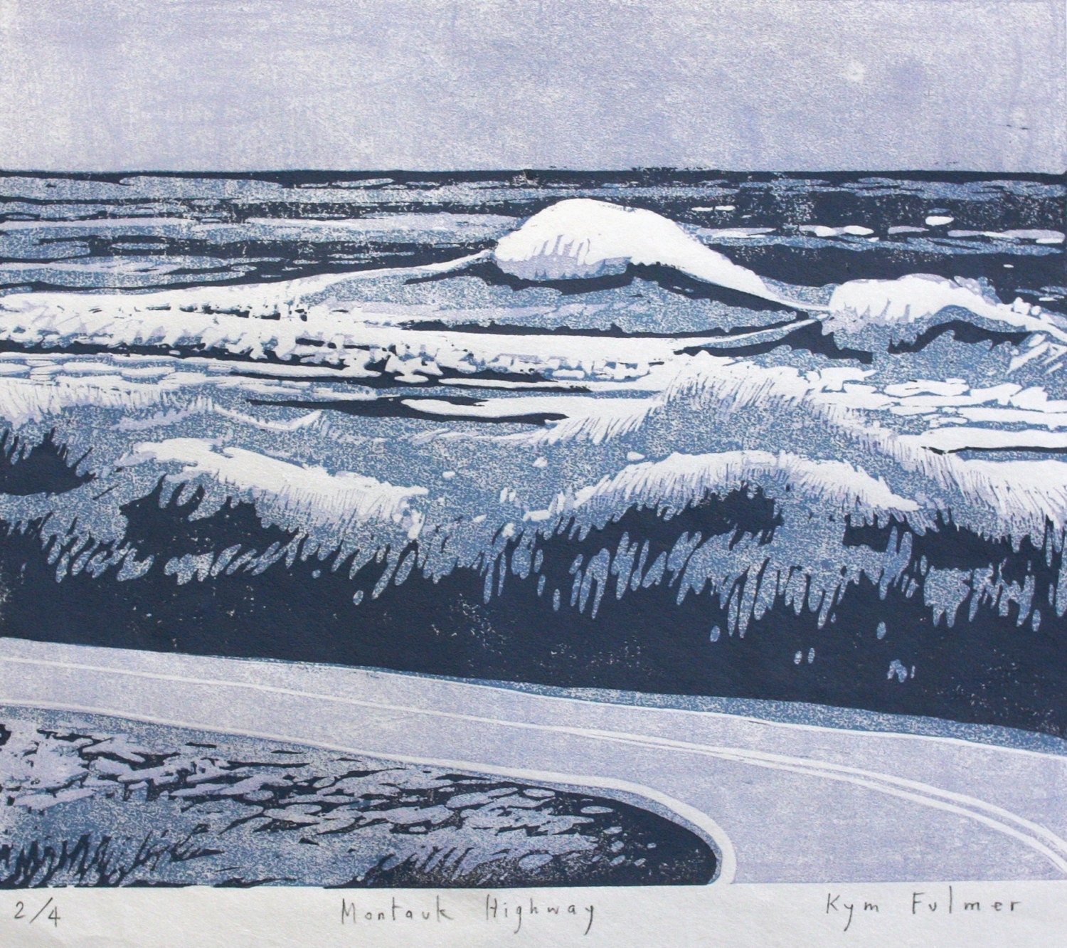 Montauk Highway linocut print