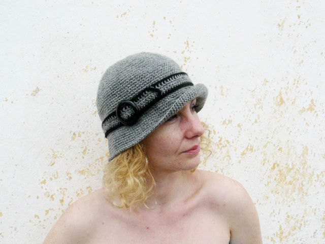 Grey woman's cloche, winter crochet hat - GrannyKnowsBest
