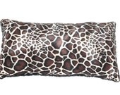 Handmade double sided minky faux fur lounge pillow giraffe print with black curly minky back safari teen rock rockabilly animal print