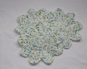 Crochet Dish Cloth/Wash Cloth - Set of 3 - White (with Pastel Aqua and Yellow Flecks)