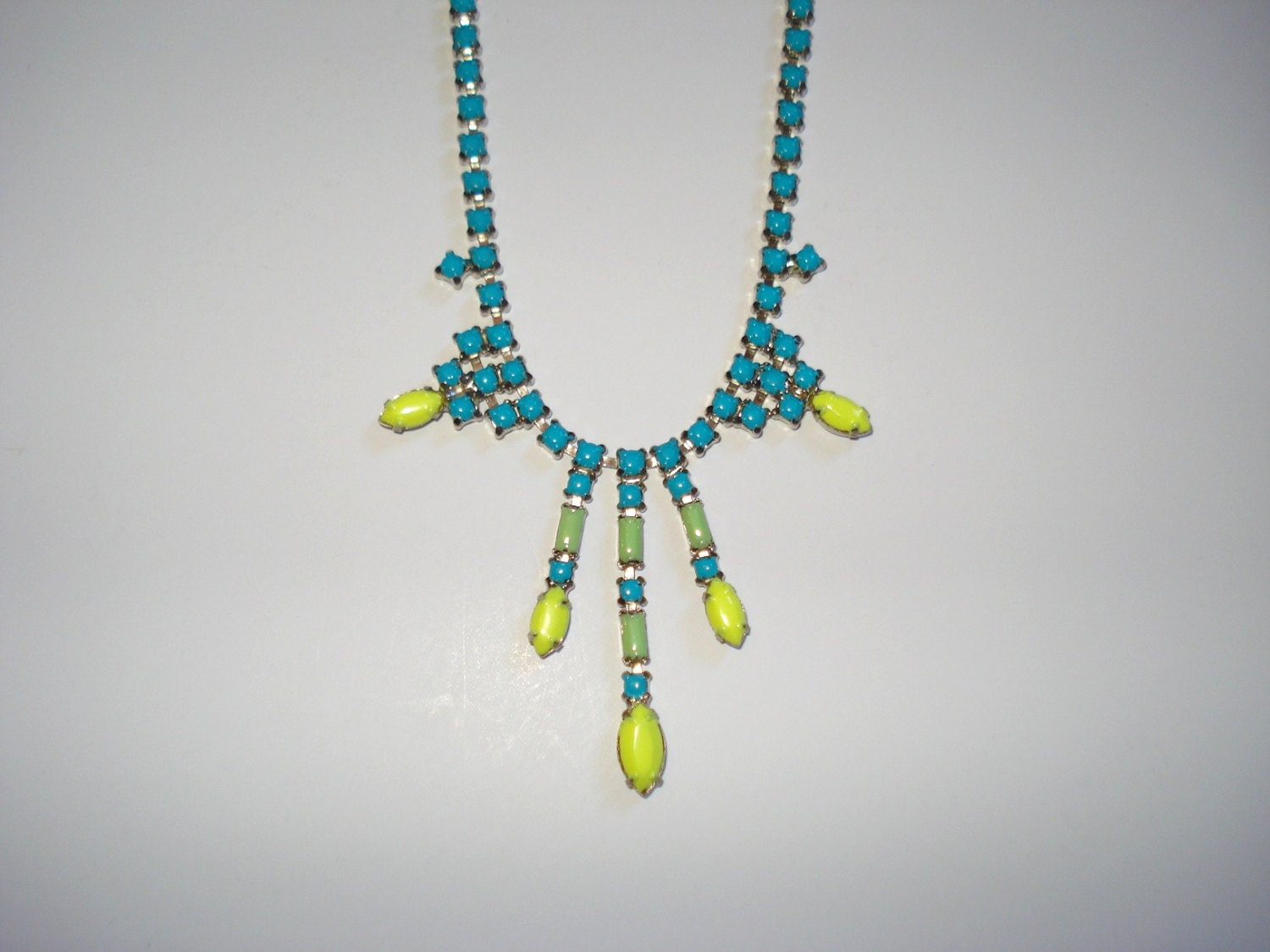 Neon Confetti Hand Painted Vintage Rhinestone Necklace