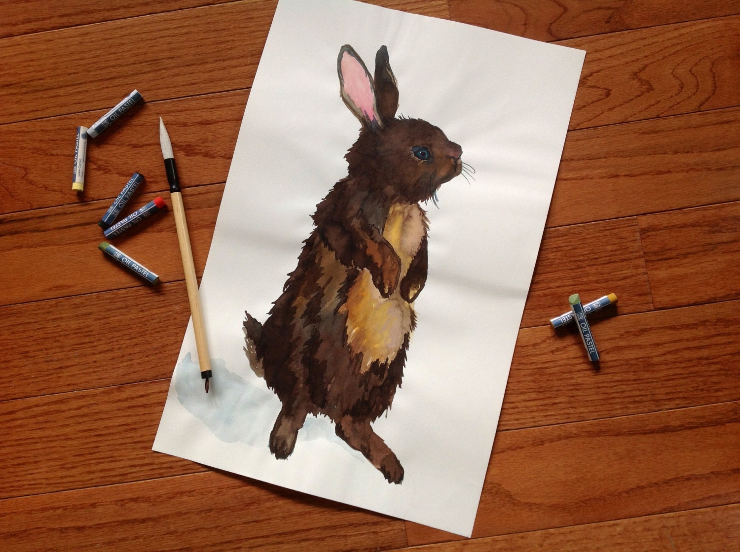 Earthy Wild Brown Rabbit Watercolor Painting Original Nature Art