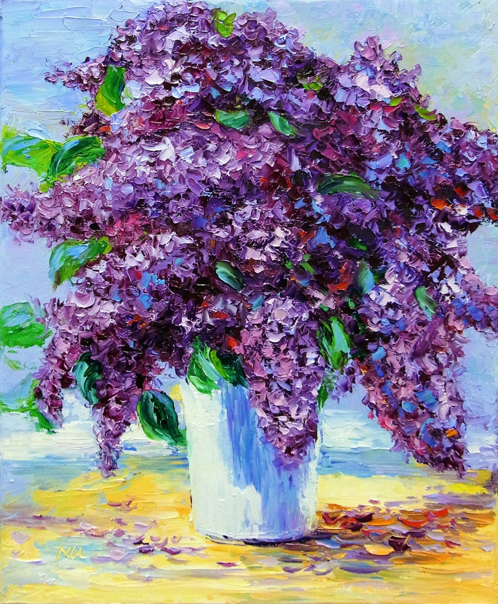 Flower Oil Painting Lilac Purple Flower Textured By Nufineart5