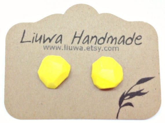 Dandelion Yellow Studs, Faceted Clay Earrings, Stainless Surgical Steel Post Earrings