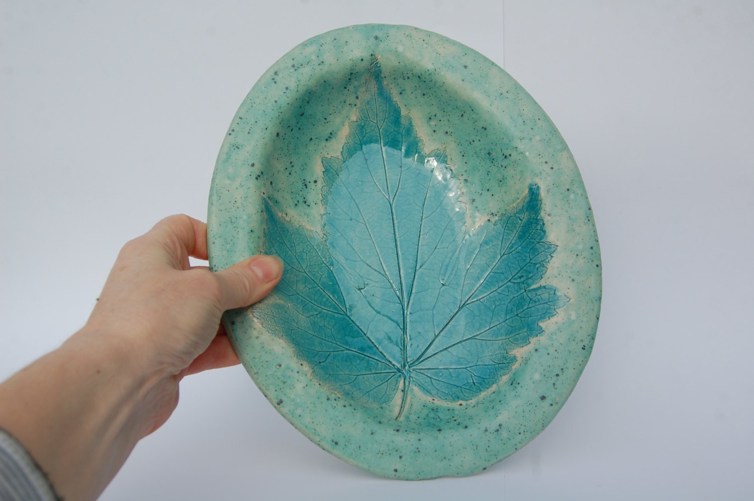 Teal Leaf Plate Bowl Pottery Serving Dish Teal Fruit Rustic Bowl Teal Pottery