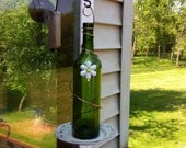Recycled Green Glass Wine Bottle Bird Feeded