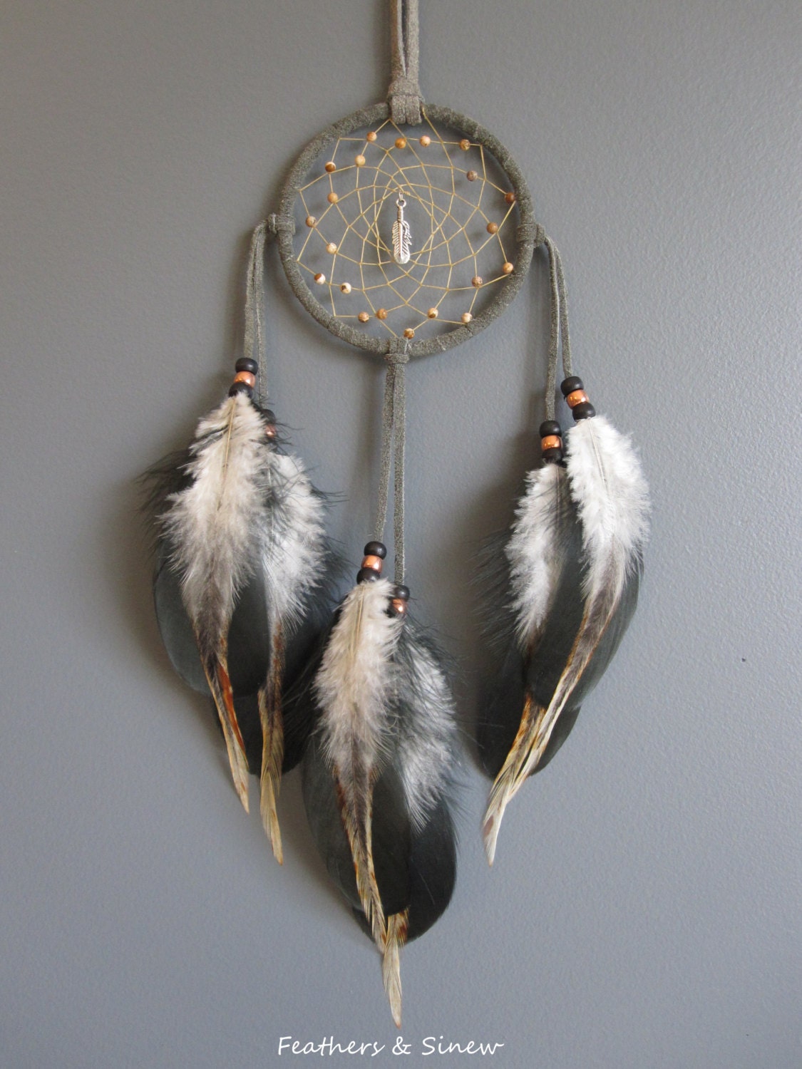 Dream Catcher Dark Grey with Black Goose Feathers