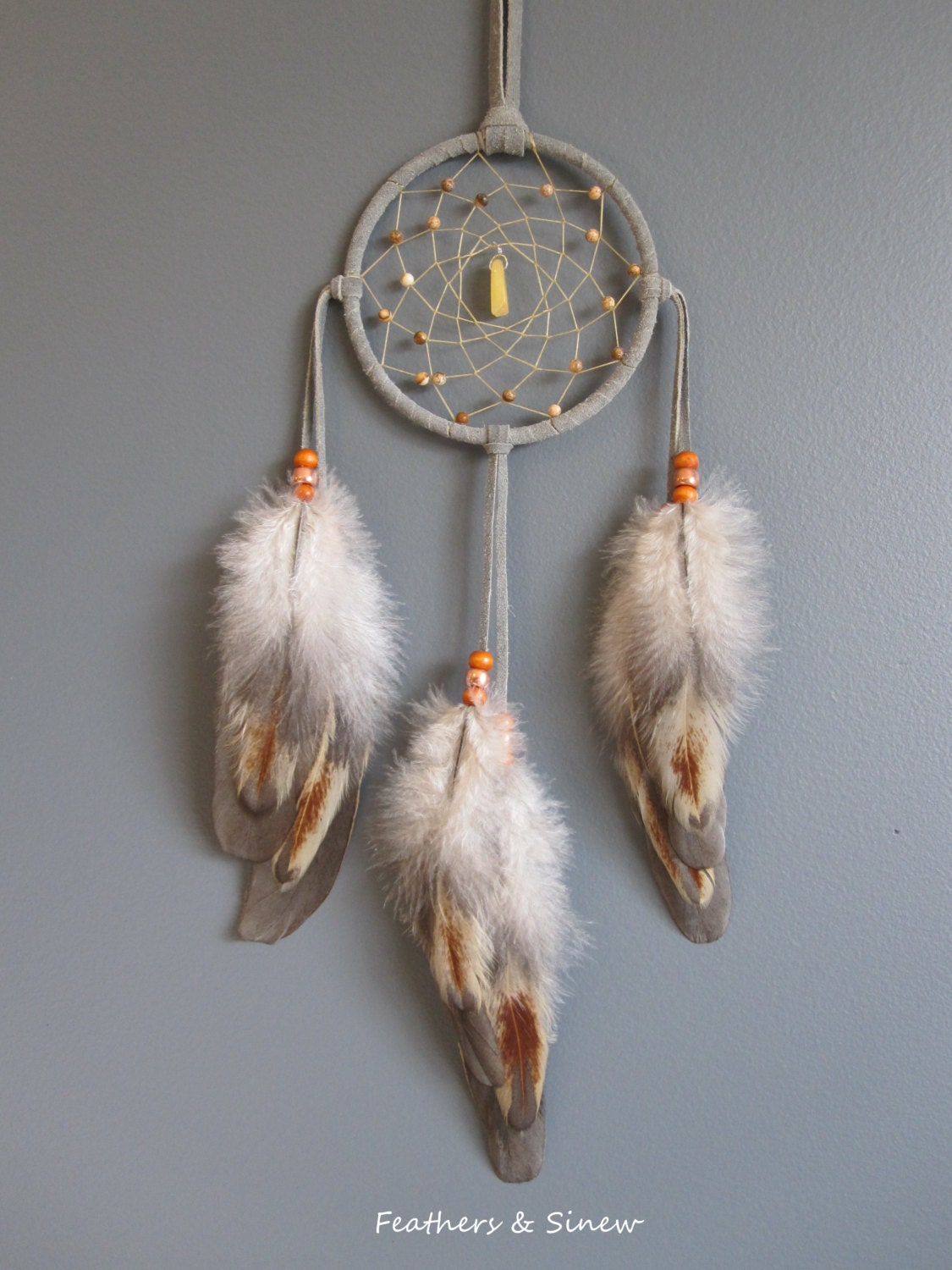 Dream Catcher Dark Grey with Rooster Feathers