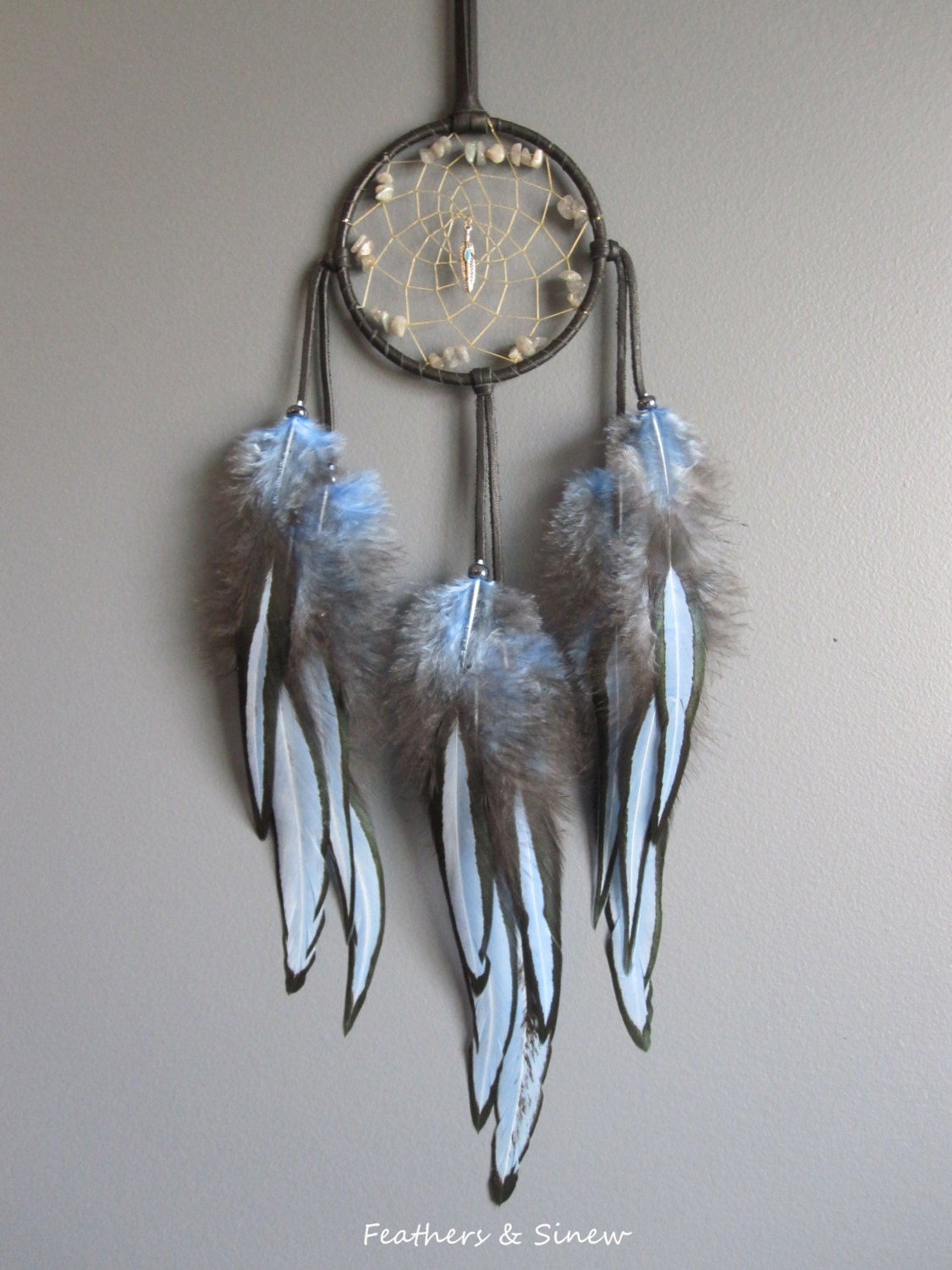 Dream Catcher Black Deerskin Leather with Black Laced Rooster Saddle Feathers