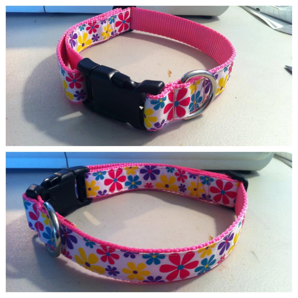 Pink Daisy dog Collar size medium