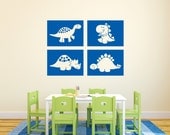 Dinosaur blocks Nursery Childrens Vinyl decal boys room T Rex Brontosaurus Triceritops, Stegosaurus Set of 4 - each 10" x 14"
