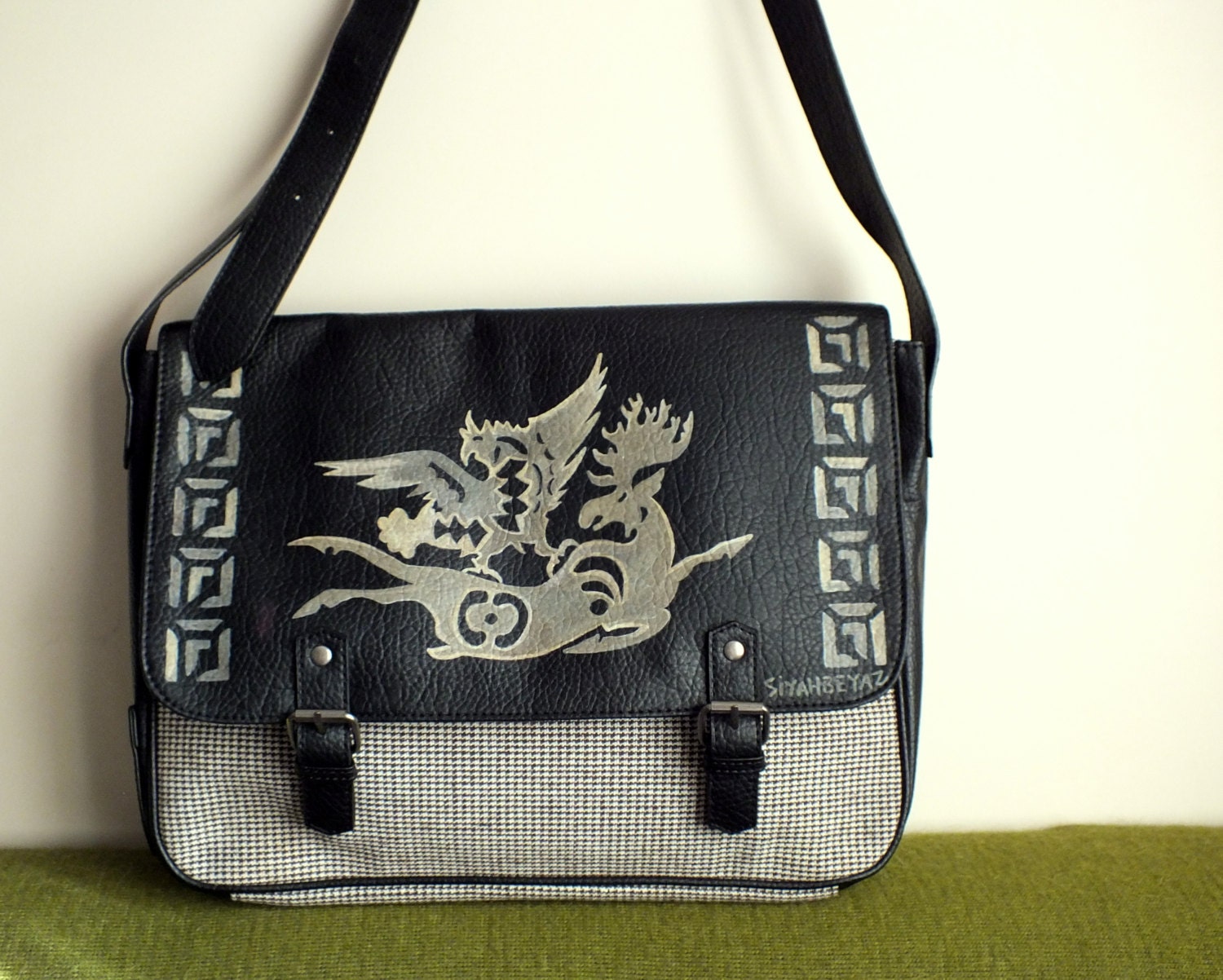 Laptop Bag, Briefcase, Satchel ,Black messenger bag for him ,computer bag EAGLE AND DEER