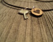 The Key to My Heart Wooden Woodburned Necklace