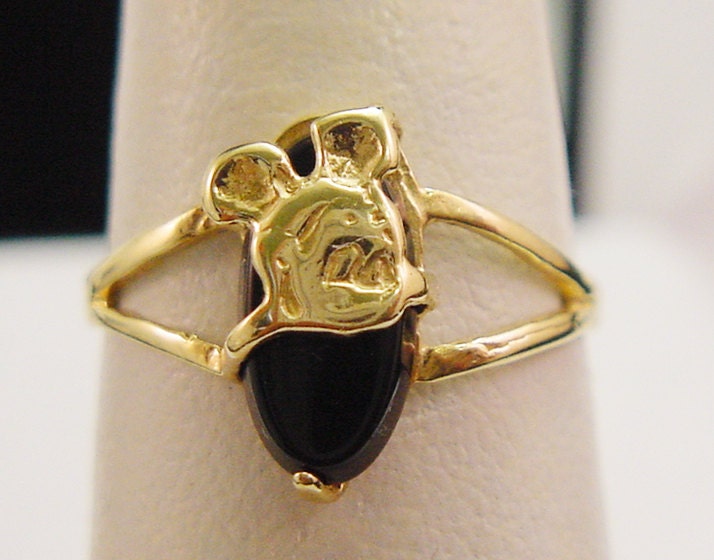 Walt Disney Mickey Mouse Black Onyx Ring in Solid 10K Yellow Gold