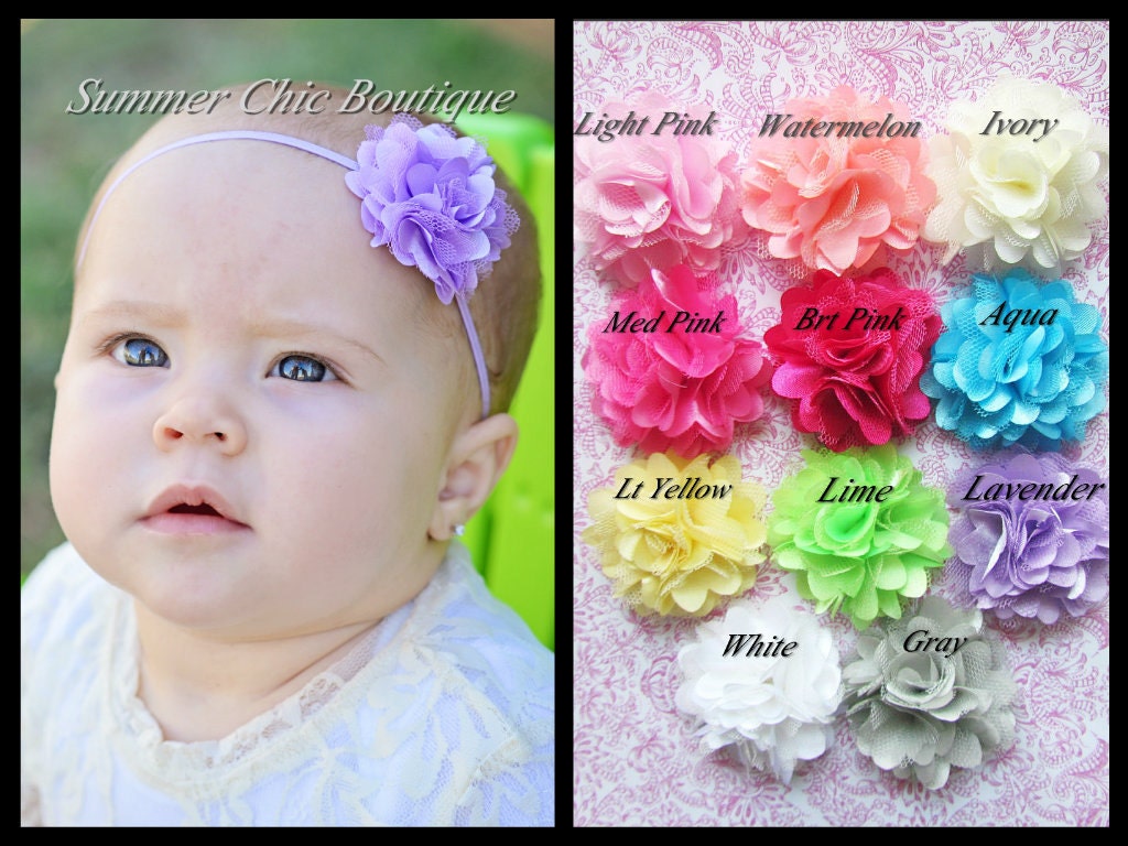 You Pick Color- Baby Headband, Infant Headband, Toddler Headband, Mini Puff Headband on skinny elastic