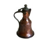 Vintage copper milk jug creamer Brass handle decorative hammered Turkish pitcher Shelf table home decor Shabby farmhouse barn decoration