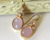 Pink Opal Earrings, Pink Bridal  Pale Pink Wedding Earrings Rose Quartz Wire Wrapped  14k Gold Earrings Blush Pink Earrings Light Pink