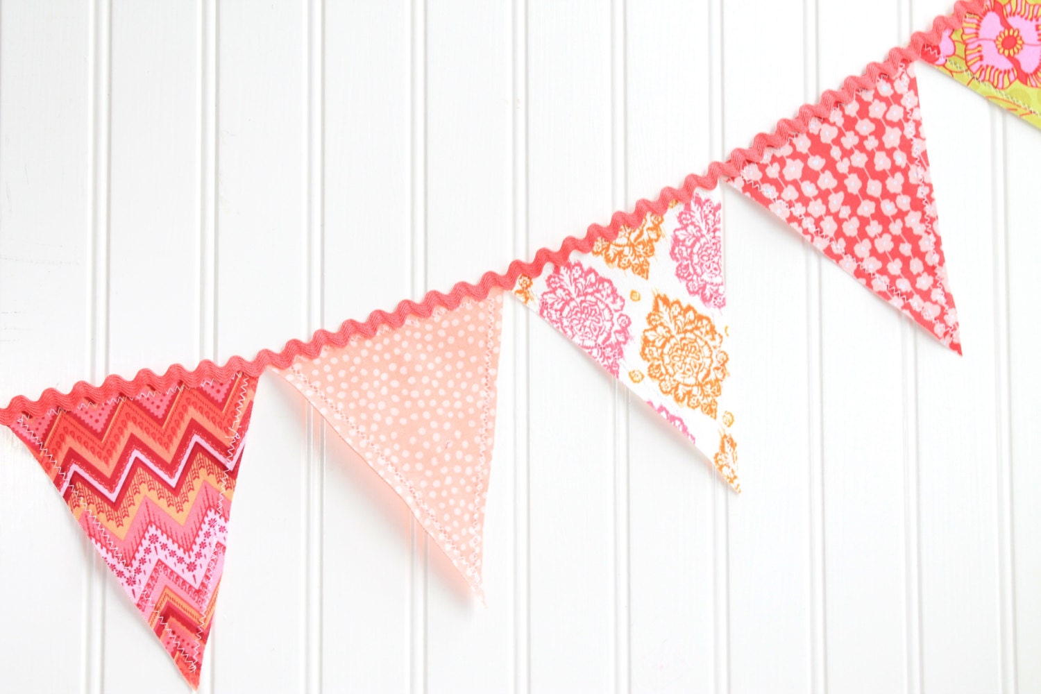 Pink, Red, and Orange Fabric Pennant Banner